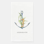 Serviette En Papier Hippocampe d'aquarelle et Ancre nautique avec nom (Devant)