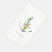 Serviette En Papier Hippocampe d'aquarelle et Ancre nautique avec nom (Coin)
