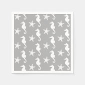 Serviette En Papier Hippocampe et étoile de mer - blanc sur gris argen (Devant)