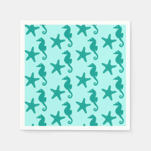 Serviette En Papier Hippocampe et étoile de mer - turquoise et aqua