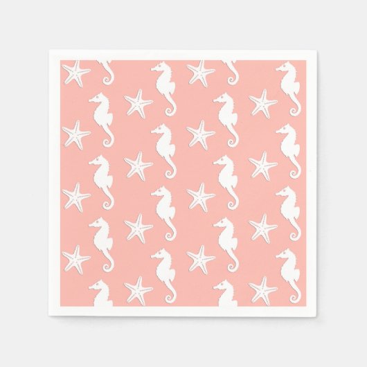 Serviette En Papier Hippocampe et étoiles de mer - Corail clair rose (Devant)