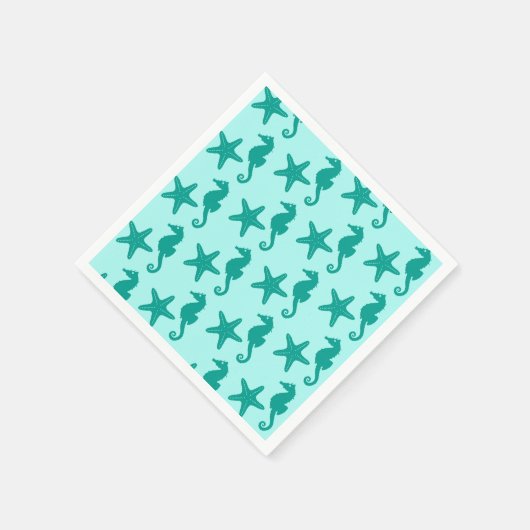 Serviette En Papier Hippocampe et poisson étoile - turquoise et aqua (Coin)