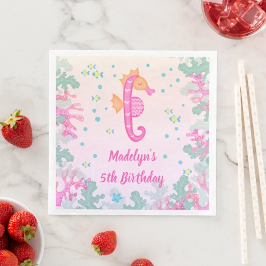 Serviette En Papier Hippocampe sous la mer Anniversaire (En situation)