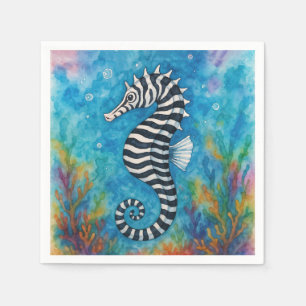 Serviette En Papier Hippocampe zèbre à l'aquarelle