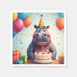 Serviette En Papier Hippopotame adorable célébrant son anniversaire av