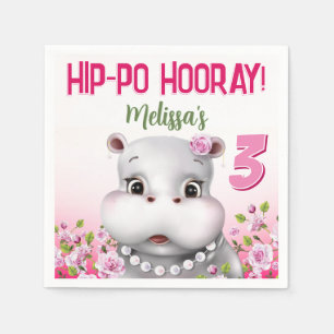Serviette En Papier Hippopotame en perles Fille anniversaire floral ro