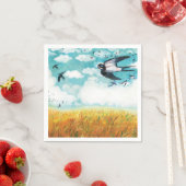 Serviette En Papier Hirondelles survolant le champ de blé (En situation)