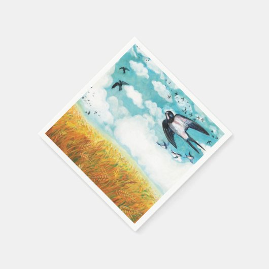 Serviette En Papier Hirondelles survolant le champ de blé (Coin)