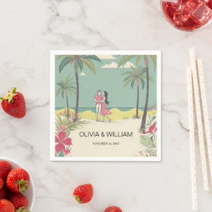Serviette En Papier Histoire d'amour tropical Mariage d'été