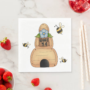 Serviette En Papier Hive d'abeille au miel avec fleurs bleues et abeil