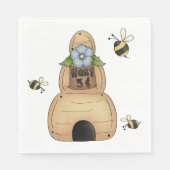 Serviette En Papier Hive d'abeille au miel avec fleurs bleues et abeil (Devant)