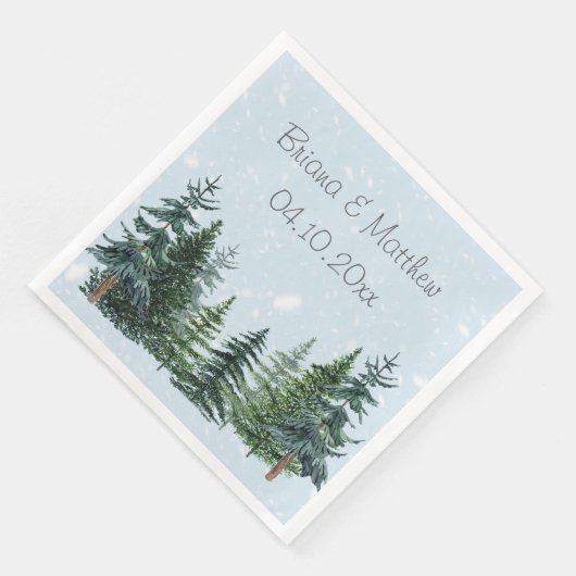Serviette En Papier Hiver À feuillage persistant neige Rustique Mariag (Coin)