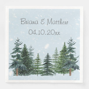 Serviette En Papier Hiver À feuillage persistant neige Rustique Mariag