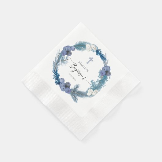 Serviette En Papier hiver Baptême bleu couronne papier (Coin)