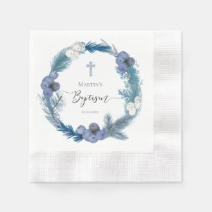 Serviette En Papier hiver Baptême bleu couronne papier