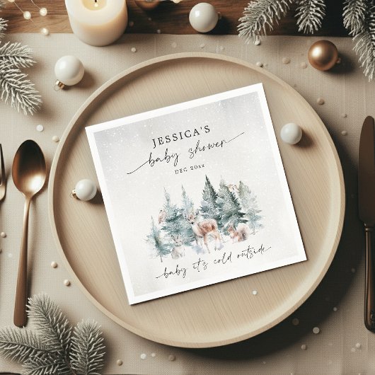 Serviette En Papier Hiver Bébé boisé Il fait froid dehors Baby shower