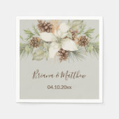 Serviette En Papier Hiver Beige Elegant Mariage Script (Devant)