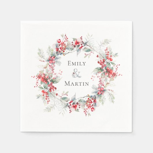 Serviette En Papier Hiver Berries rouges Poinsettias Mariage de couron (Devant)