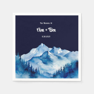 Serviette En Papier Hiver Bleu Blanc Snowy Mountains Mariage