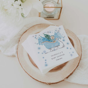 Serviette En Papier Hiver Blue Teddy Bear Sleigh Boy Baby shower