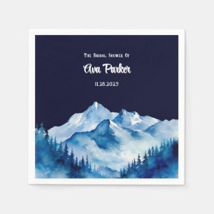 Serviette En Papier Hiver Blue White Snowy Mountains Fête des mariées