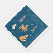 Serviette En Papier Hiver Bois Animaux Folk Art Bleu Noël (Coin)