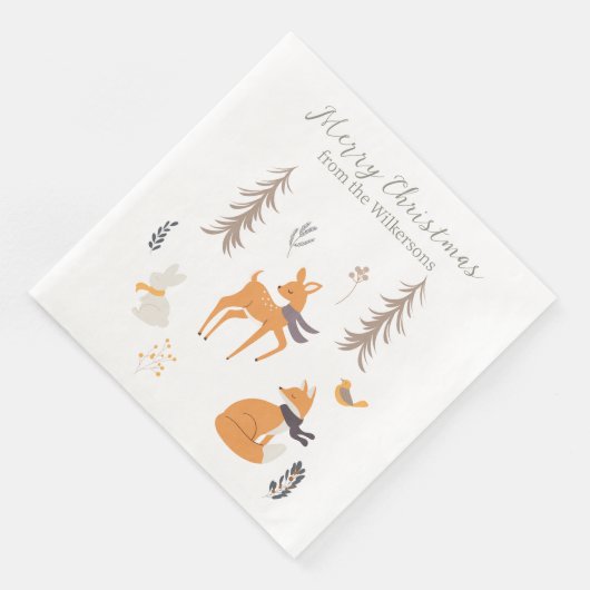 Serviette En Papier Hiver Bois Animaux Folk Art Noël (Coin)