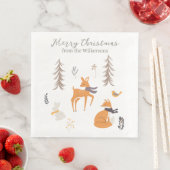 Serviette En Papier Hiver Bois Animaux Folk Art Noël (En situation)