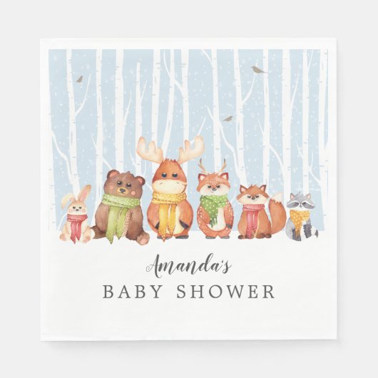 Serviette En Papier Hiver Bois Animaux Garçons Douche Papier Napkins (Devant)