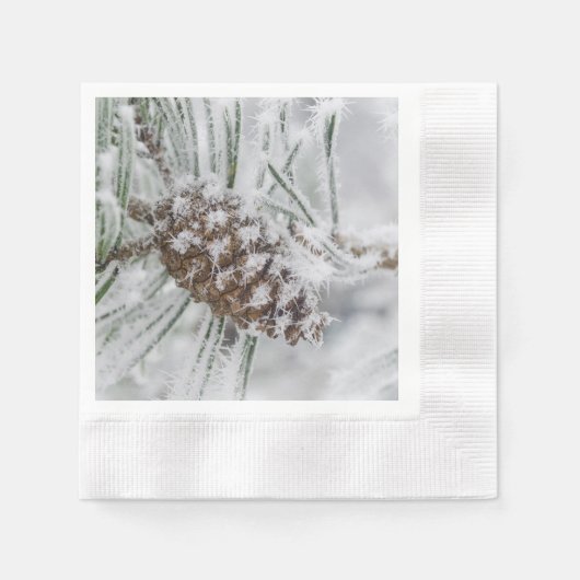 Serviette En Papier Hiver, Cône de pin, Flocons de neige (Devant)