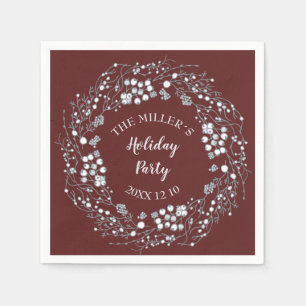 Serviette En Papier Hiver Fruits blancs sur velours rouge