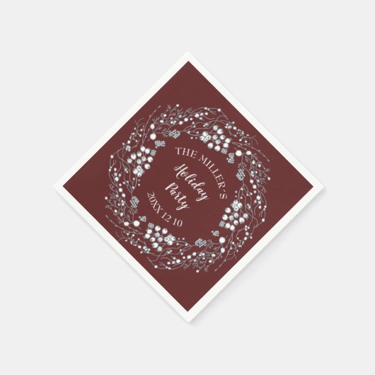 Serviette En Papier Hiver Fruits blancs sur velours rouge (Coin)
