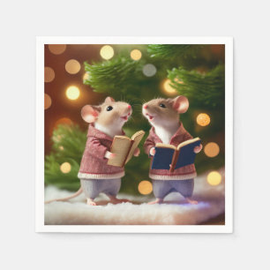 Serviette En Papier Hiver Mice chantent des chansons serviettes