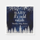Serviette En Papier Hiver Noël argent pin neige baby shower marine (Devant)