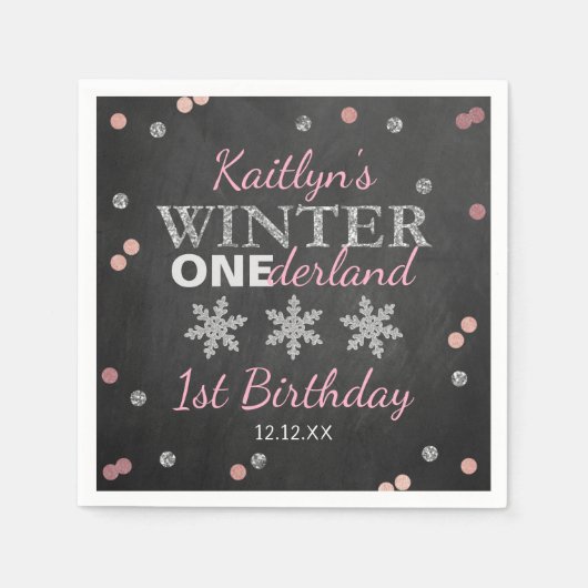 Serviette En Papier Hiver ONE derland Chalkboard 1er anniversaire (Devant)