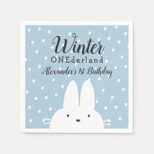 Serviette En Papier Hiver ONE derland Garçon 1er anniversaire bleu (Devant)