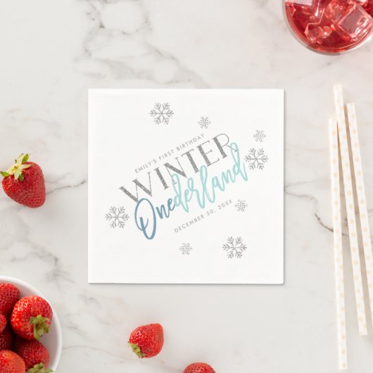 Serviette En Papier Hiver ONE derland Parties scintillant d'argent Ble (En situation)