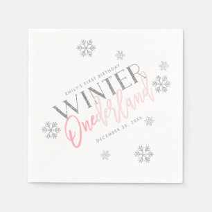 Serviette En Papier Hiver ONE derland Parties scintillant d'argent ros