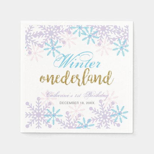 Serviette En Papier Hiver Onederland 1er anniversaire Lavande Bleue Ne (Devant)