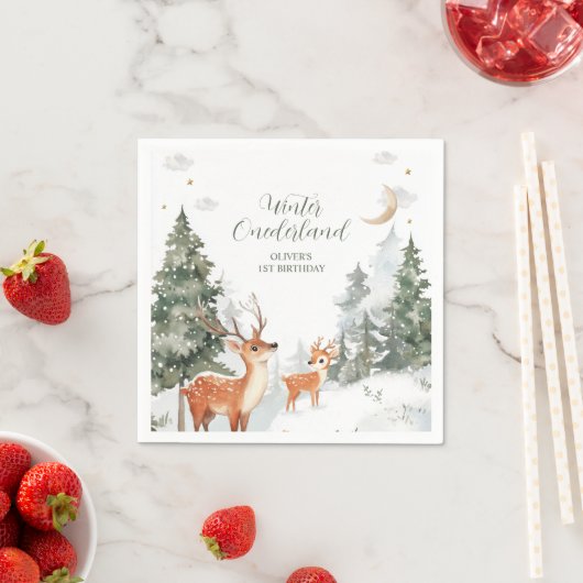 Serviette En Papier Hiver Onederland Animaux Première fête d'anniversa (En situation)