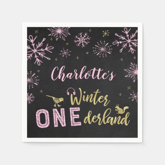 Serviette En Papier Hiver Onederland Anniversaire serviettes Snowflake (Devant)