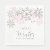 Serviette En Papier Hiver Onederland Argent et Napkin rose (Devant)