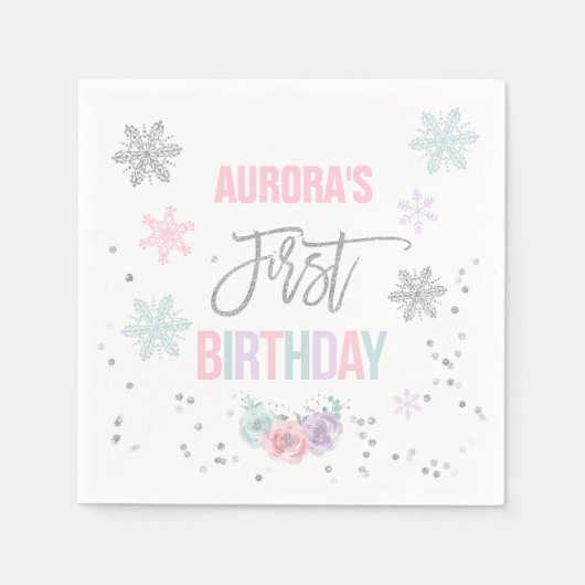 Serviette En Papier Hiver ONEderland Argent fête d'anniversaire Napkin (Devant)