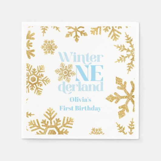 Serviette En Papier Hiver Onederland bleu Gold Snowflake 1er anniversa (Devant)