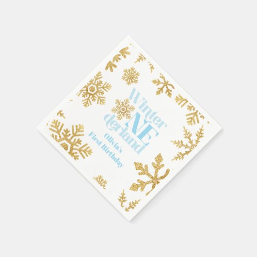 Serviette En Papier Hiver Onederland bleu Gold Snowflake 1er anniversa (Coin)