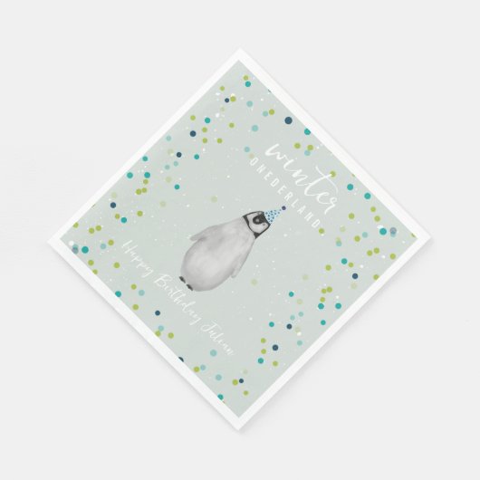 Serviette En Papier Hiver Onederland Blue Anniversaire Penguin Confett (Coin)