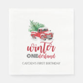 Serviette En Papier Hiver Onederland Camion rouge Premier anniversaire (Devant)