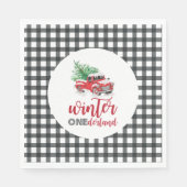 Serviette En Papier Hiver Onederland Camion rouge Premier anniversaire (Devant)