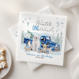 Serviette En Papier Hiver Onederland Garçon Animal Arctique 1er Annive