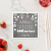 Serviette En Papier Hiver onederland Papier Napkin Rose Girl Flocon de (En situation)